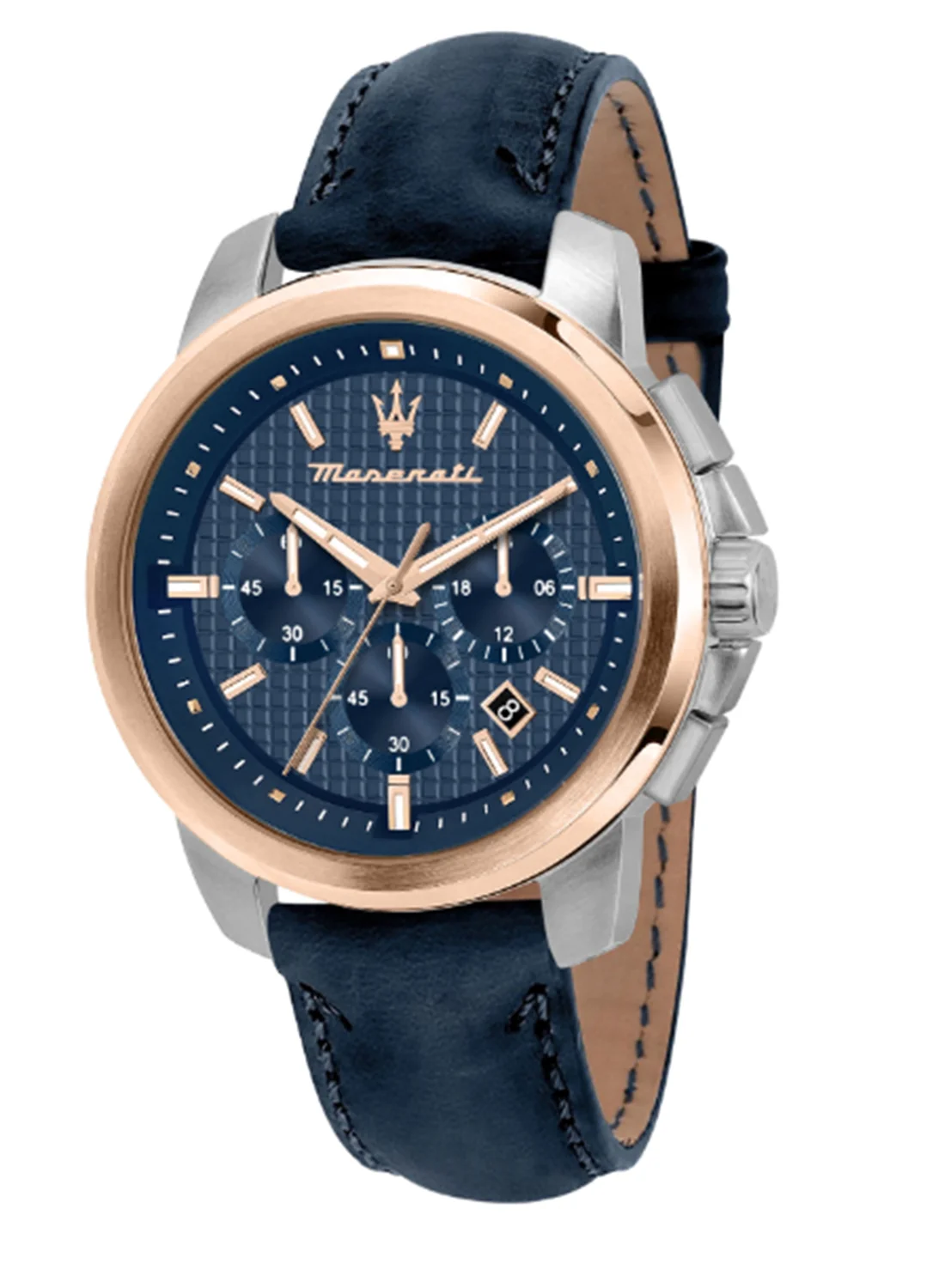Premium Men's Chronograph Watch with Blue Guilloche Dial and Blue Leather Strap (44 mm) 11l0y