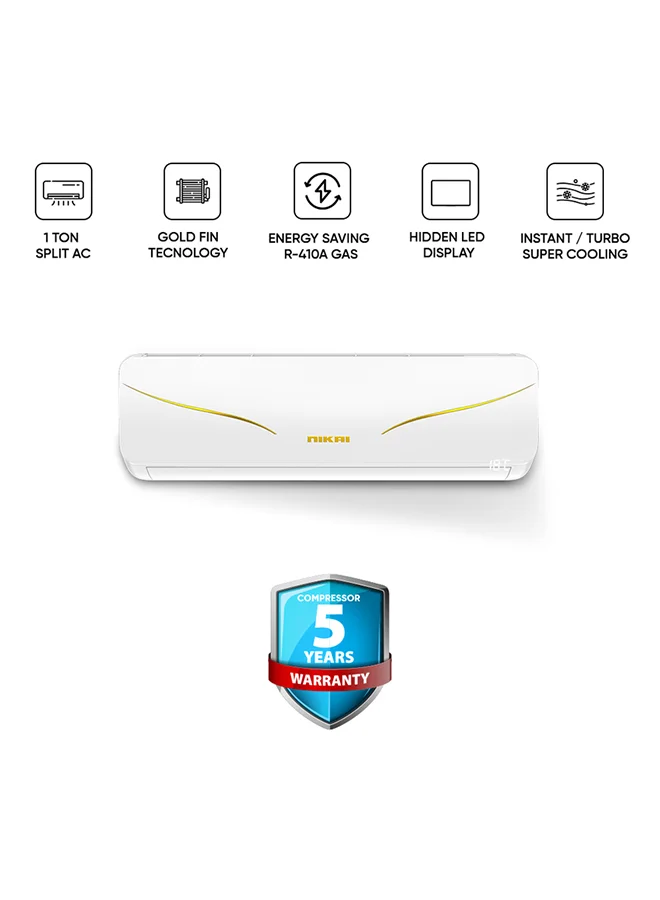 Nikai 1 Ton Split Air Conditioner with T3 Tropical Rotary Compressor and Gold Fin Technology (12000 BTU, White) 7lwls