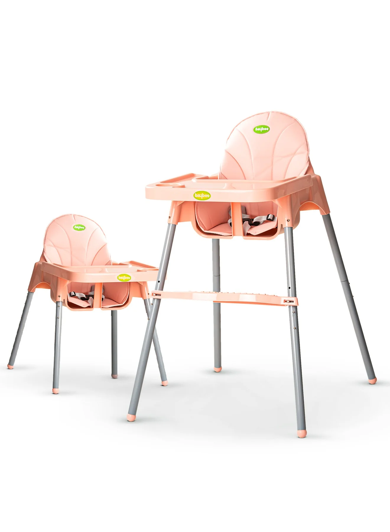 BAYBEE 2-in-1 Baby High Chair for Feeding and Dining, Adjustable Height with Safety Harness and Removable Tray (Pink, 1 Unit) m4tgb