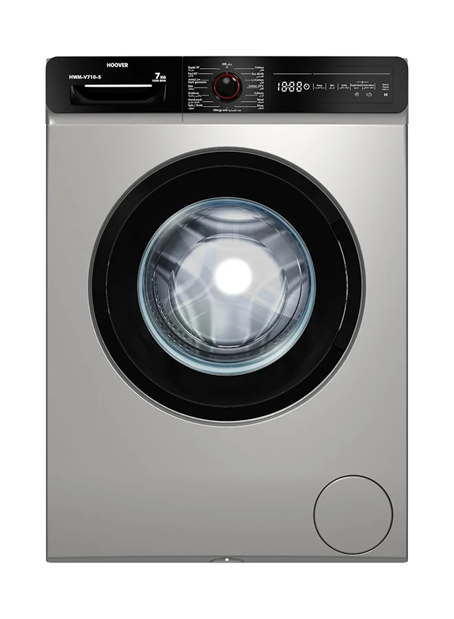 HOOVER Front Load Washing Machine 7kg Fully Automatic 1000 RPM 15 Programs Eco-Logic System (Silver, 7 kg) e9reo