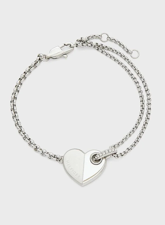 Premium Stainless Steel Chain Bracelet with Heart Charm for Women (Silver, 19 cm) 1u6uv