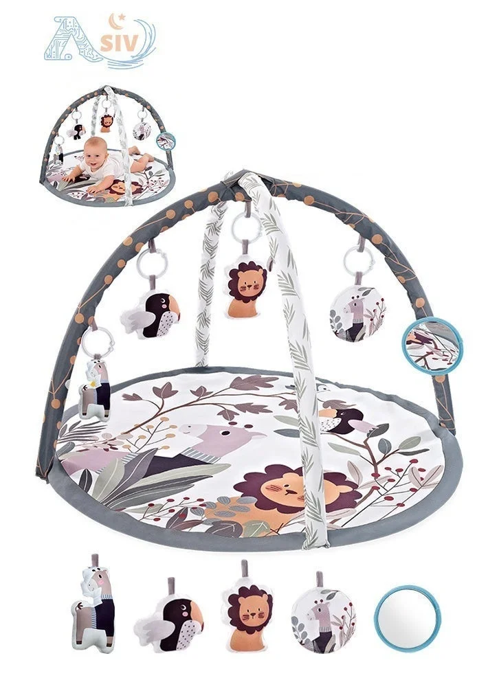 ASIV Baby Gym Play Mat with Lights and Music, Soft Sensory Activity Center with Hanging Toys, Zoo Animal Design (Newborn to Toddler) qasoe