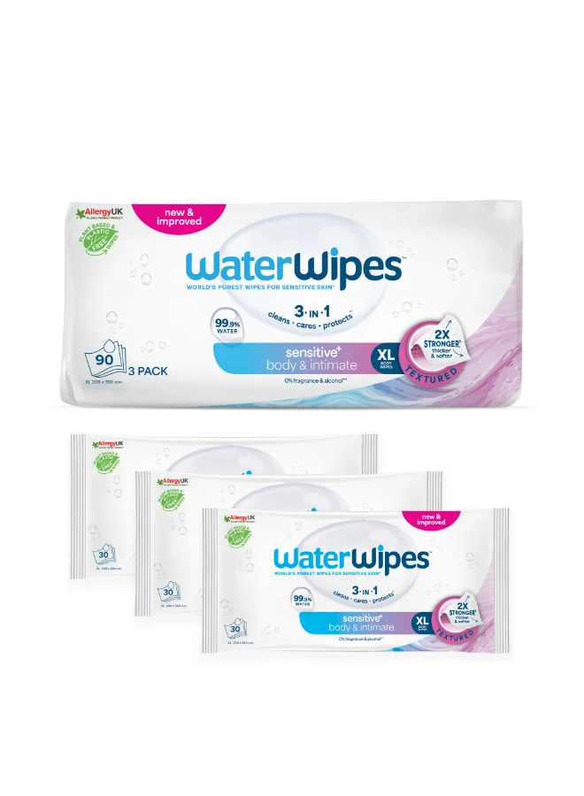 Premium Sensitive Body and Intimate Wipes, Unscented Hygiene Cleansing Cloths for Adult Care (3 Packs, 270 Wipes) 63g9a