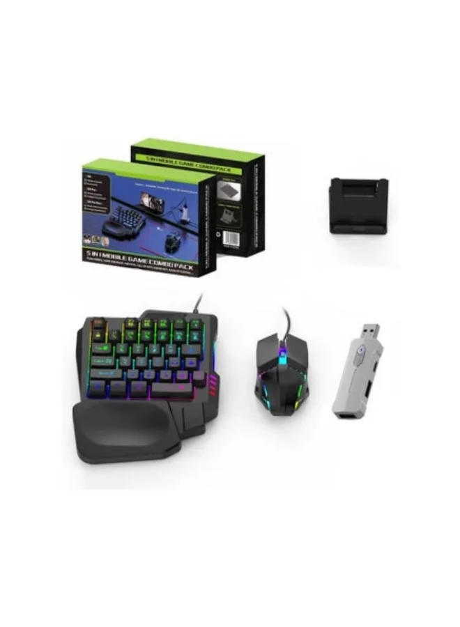ACLIX 5-in-1 Gaming Keyboard and Mouse Combo Set with Converter Phone Stand and Mouse Pad for PC and Mobile yh96g