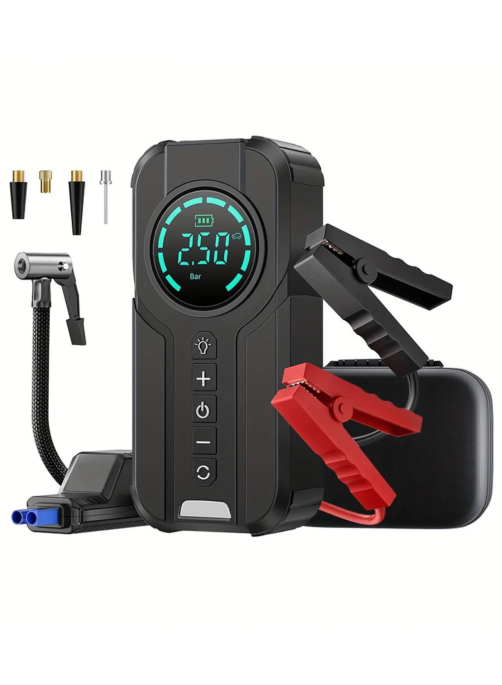 EzzySo Portable Car Jump Starter with Air Compressor 1000A 12V 150PSI (38.48Wh, 6.0L Gas/3.0L Diesel) 3wykm