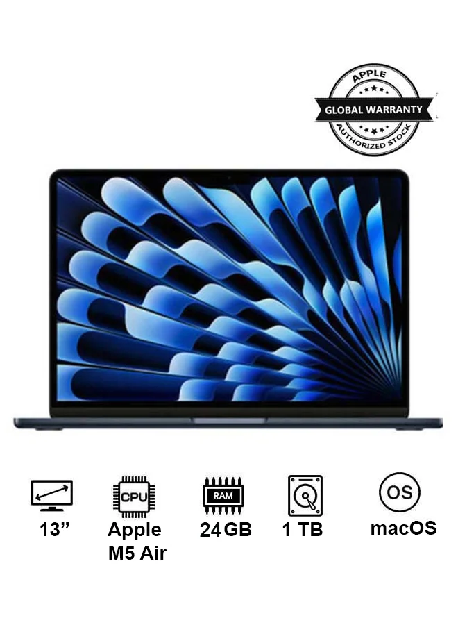 Premium Smart Laptop 13 Inch Display 24GB RAM 1TB SSD 10-Core CPU macOS English and Arabic Keyboard (Midnight) bmfdk