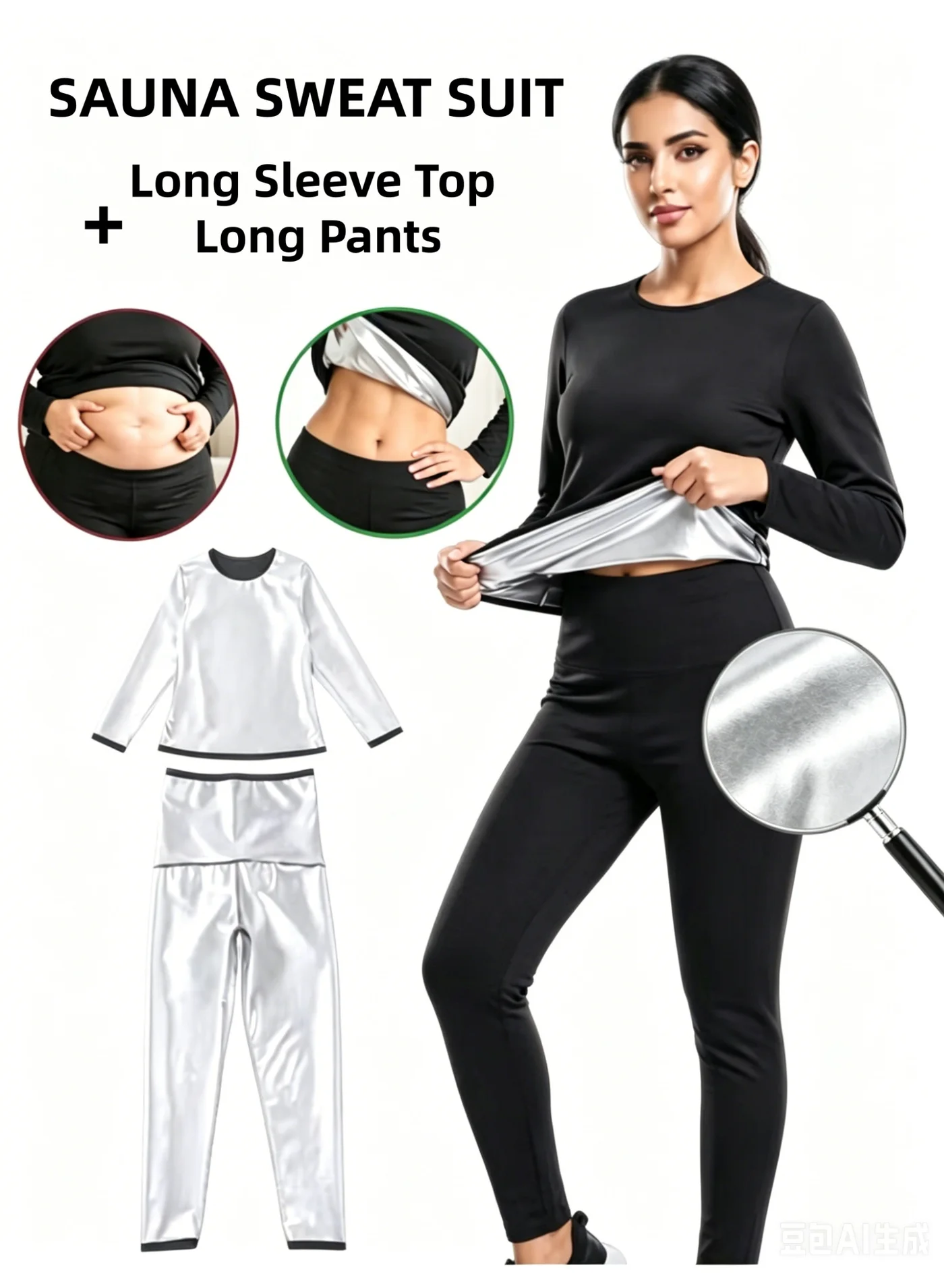 YS Sauna Suit Set for Women Long Sleeve Top and Pants Premium Thermal Workout Apparel for Fitness (Black, Medium) jh9nj