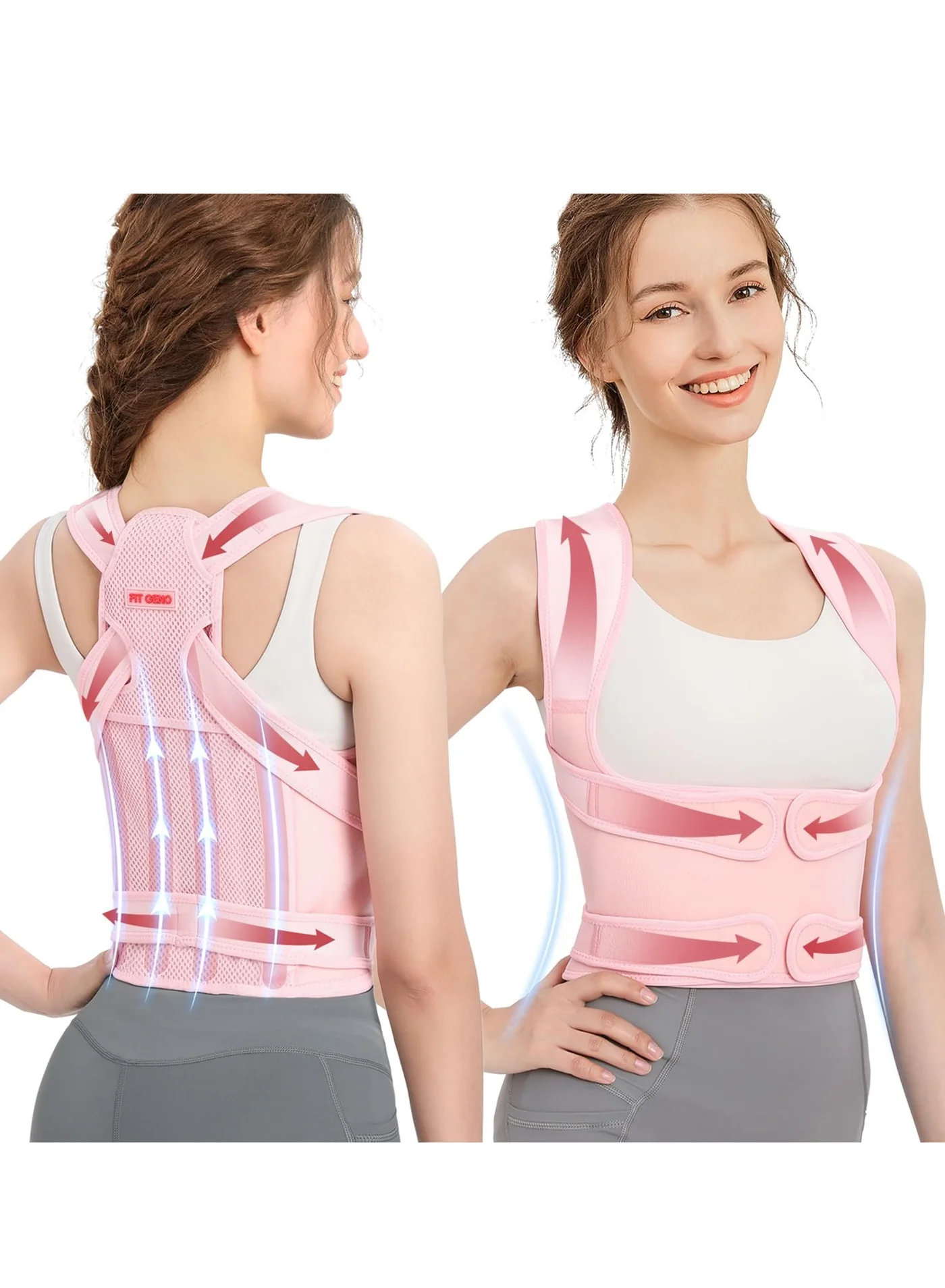 GUDOO Adjustable Back Brace and Posture Corrector for Men and Women, Premium Spine Support for Daily Alignment (Pink, Small) r0nnr
