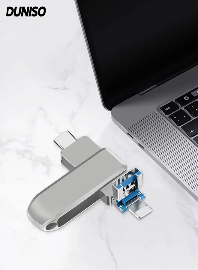 DUNISO 3-in-1 USB Flash Drive High-Speed Data Storage Memory Stick (2TB, Silver) sfpzv