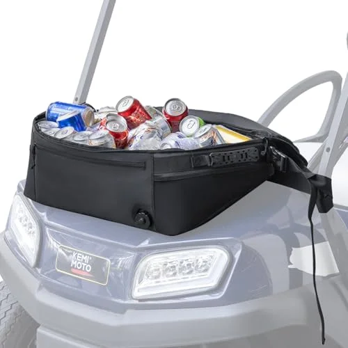 KEMIMOTO Golf Cart Cooler Bag Insulated Storage Carrier with Drain Plug and Reflective Trim (Large Capacity, Black) axzpv