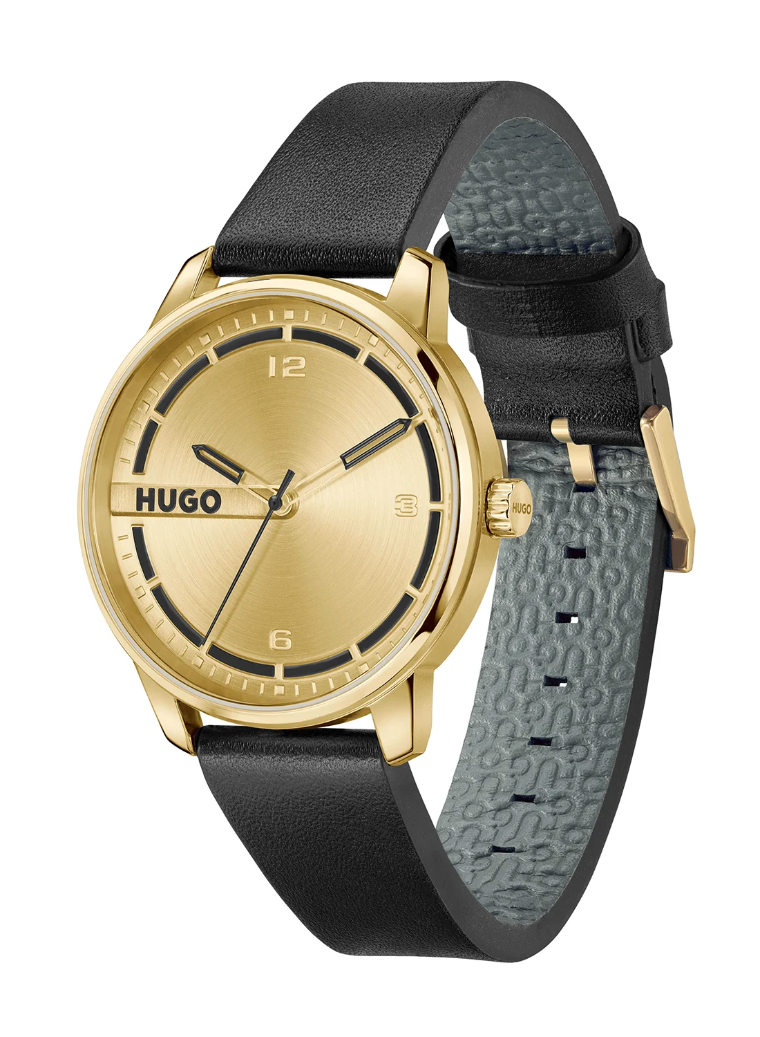 Premium Round Analog Men's Watch with Gold Tone Case and Leather Strap (One Size) tenh3