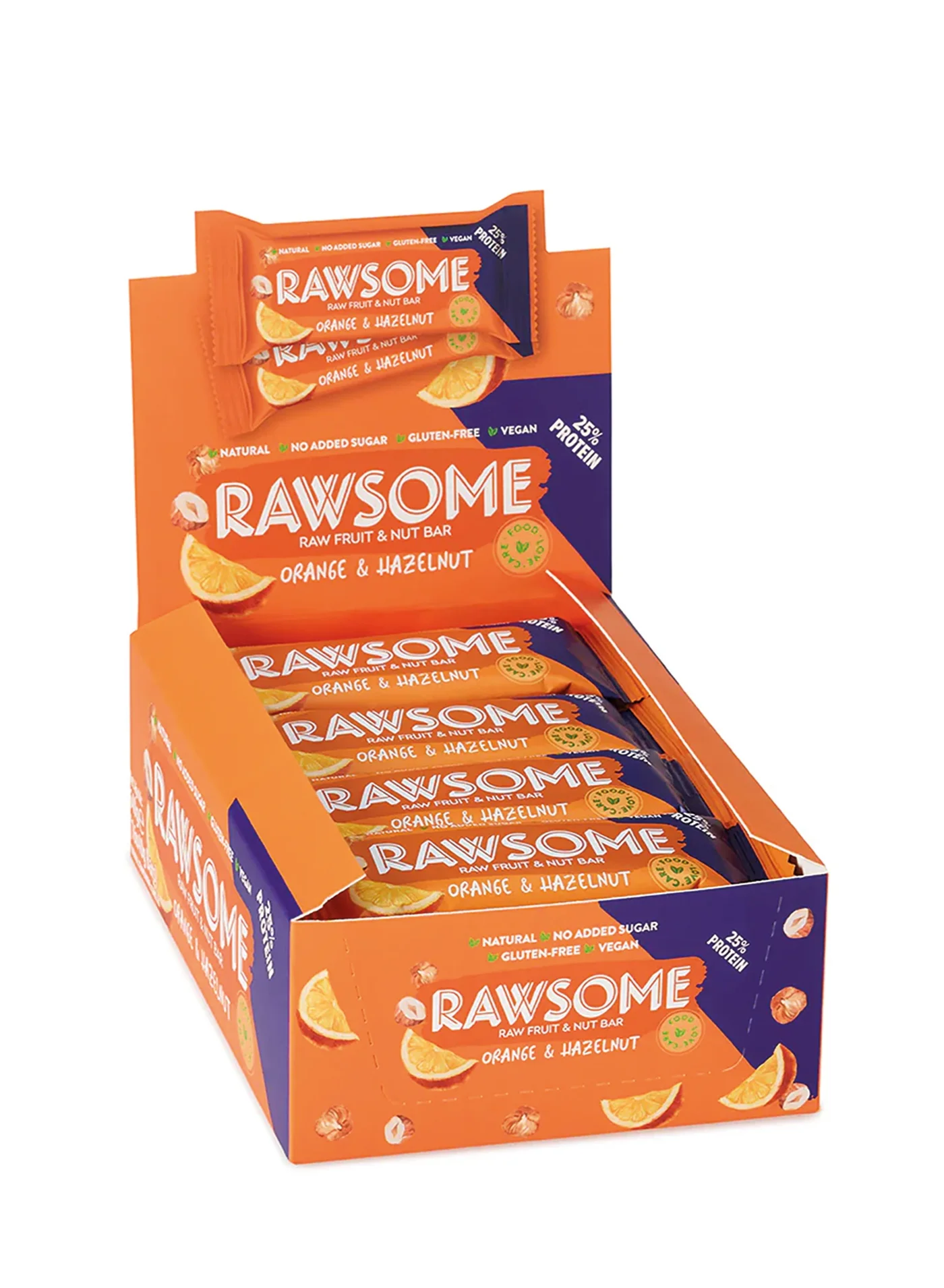 Rawsome Orange and Hazelnut Vegan Protein Bar, High Protein Snack, Gluten Free, No Added Sugar (16 x 40g) asbbf