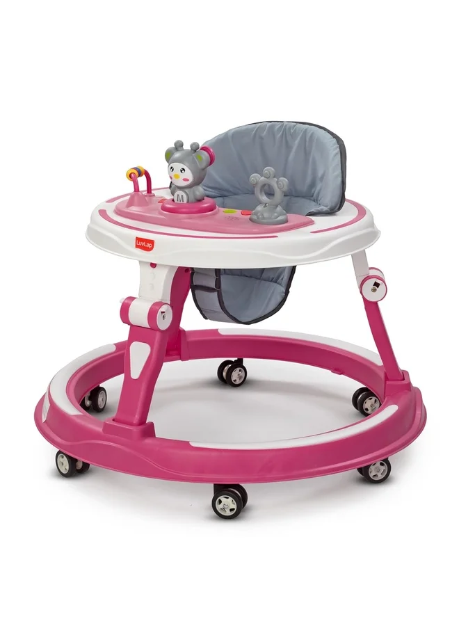 Luvlap Baby Walker with 3-Level Height Adjustment and Musical Activity Tray for Infants and Toddlers (Pink) qt9jl