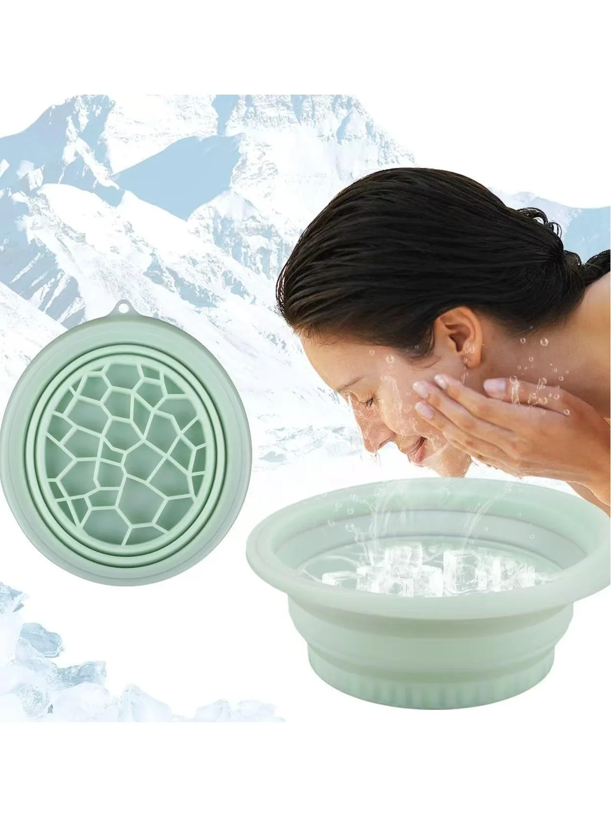 Premium Foldable Ice Face Bath Bowl with Integrated Tray for Skin Refreshment and Cooling Therapy (Green, 1 Unit) cyjpr