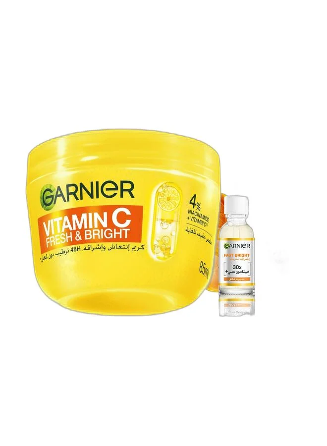 Premium Vitamin C & Niacinamide Brightening Skincare Set, Moisturizer Cream and Booster Serum for Dull and Uneven Skin Tone (30 mL) g0443