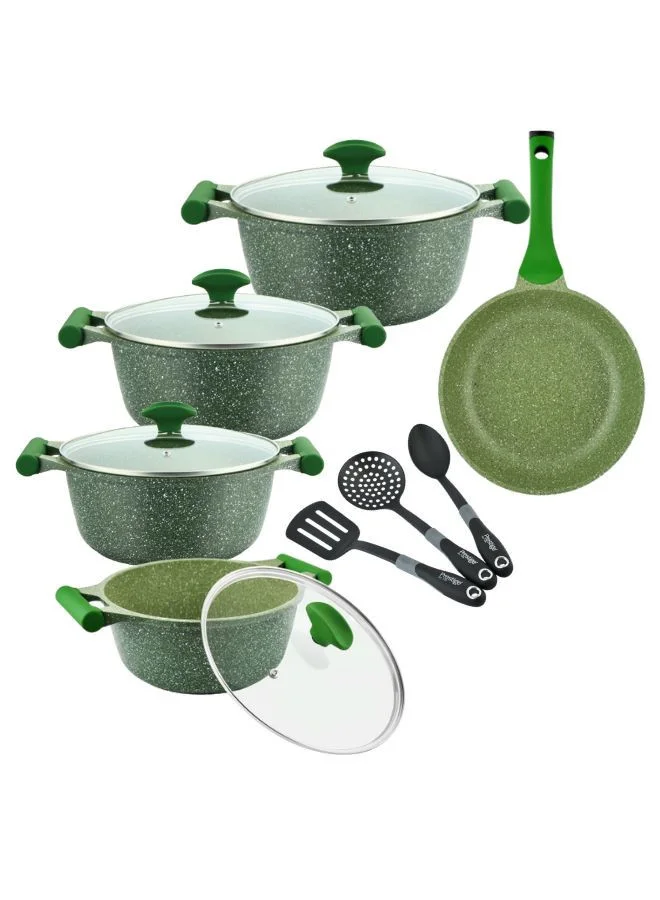 Premium Granite Non-Stick Aluminium Cookware Set 12-Piece Kitchen Essentials (Green, 20-28 cm) 77jau