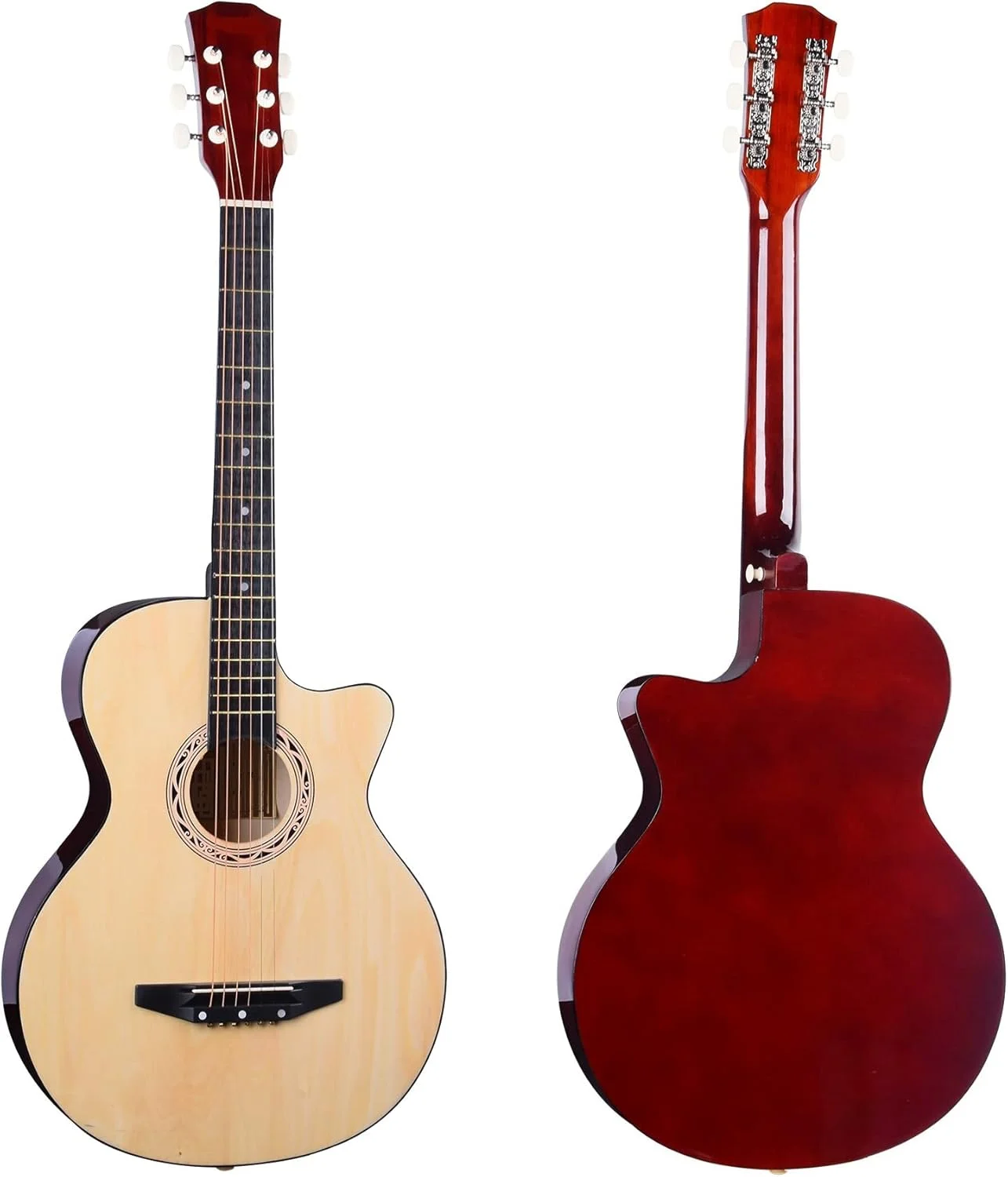 MegArya 38 Inch Acoustic Guitar Natural Wood Finish (6-String, Beginner Friendly) aigua