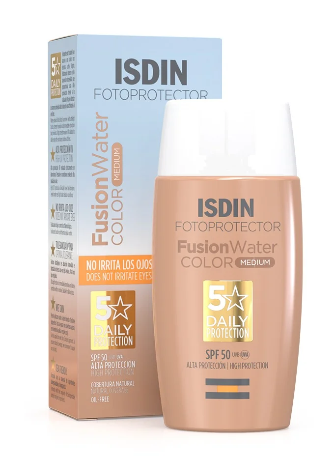 ISDIN Fusion Water Tinted Sunscreen SPF 50 Premium Ultralight Face Protection (Medium, 50 mL) 8rfnl