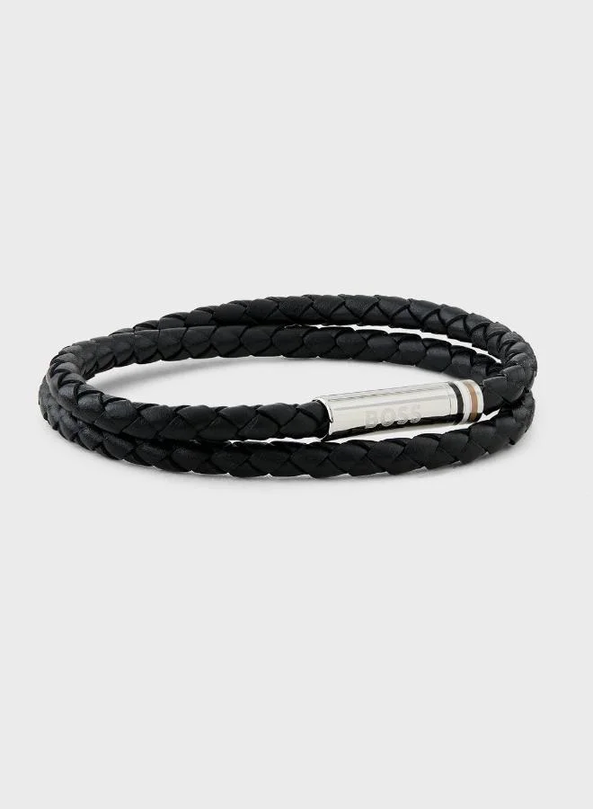 Premium Leather Bracelet for Men Minimalist Genuine Leather Wristband (Black, 20 cm) d2lxb