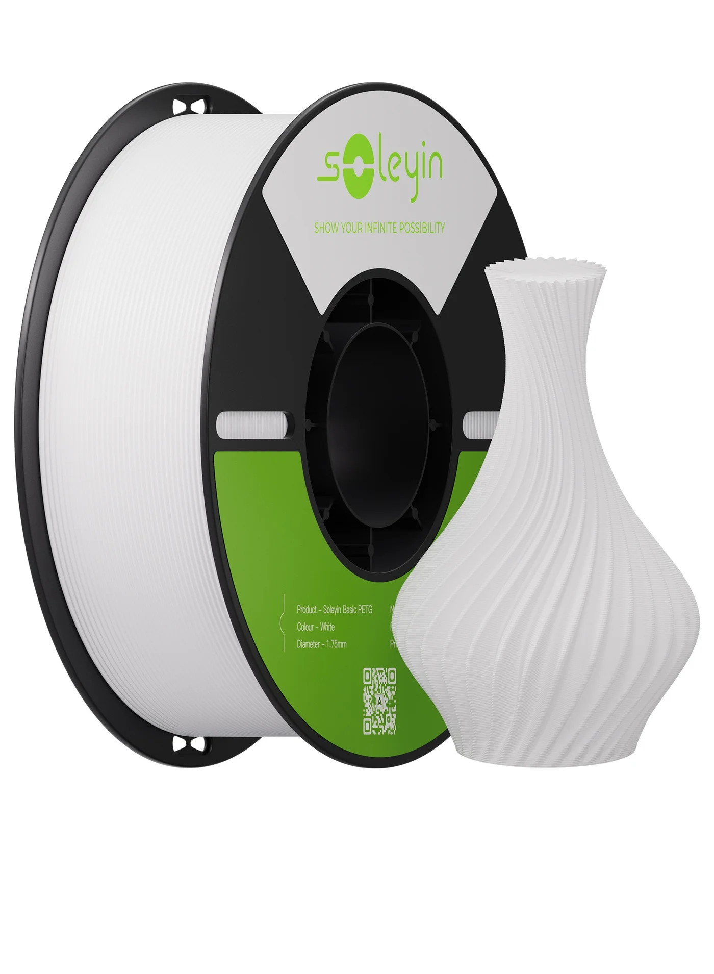 Soleyin PETG 3D Printer Filament 1.75mm High-Speed Professional Printing Material (White, 1kg) zi067