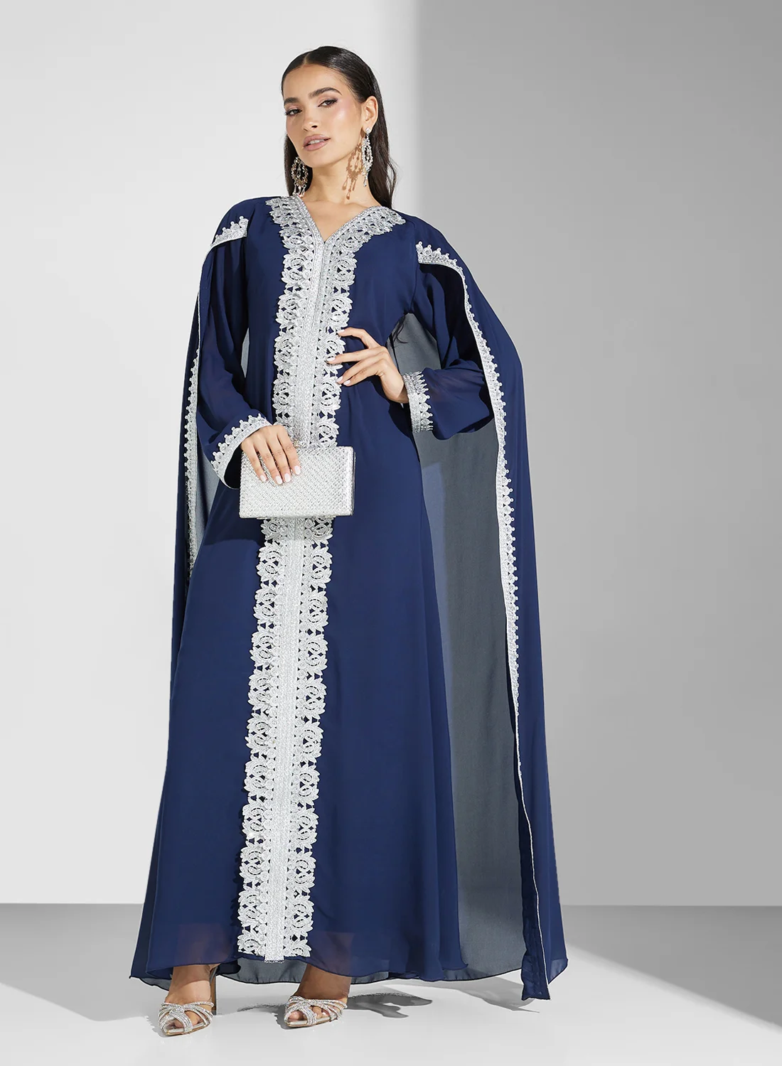Hayas Closet Embroidered Navy Abaya Dress (Premium Fabric, Elegant Flowing Design, For Women) l675n