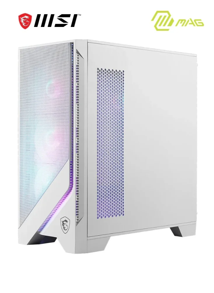 Premium ATX Mid Tower Computer Case with Mesh Panel and Tempered Glass Window (White, 4x Pre-Installed Fans) qwkf2
