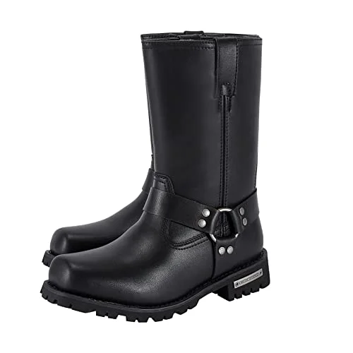 RiderVibe Men Motorcycle Riding Boots Waterproof PU Leather Mid Calf Biker Footwear (Black) vznwq