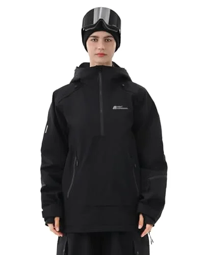HIGH EXPERIENCE Women Ski Anorak Jacket Waterproof Insulated Snowboard Pullover Hooded Coat (Black, Medium) qdbr6