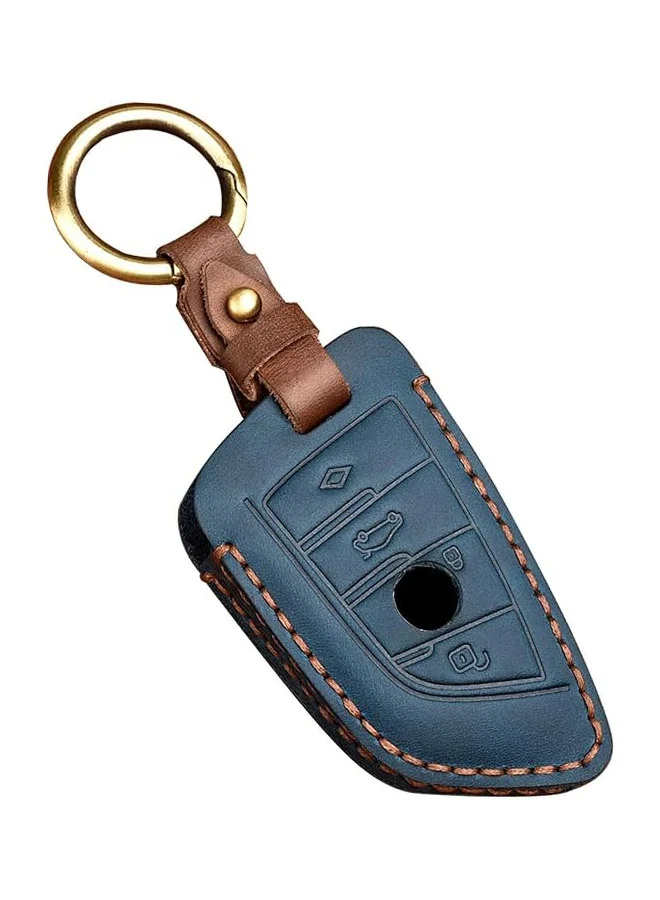 AGREON Premium Genuine Leather Car Key Fob Cover Case with Zinc Alloy Buckle (Blue, 1 Piece) gityi