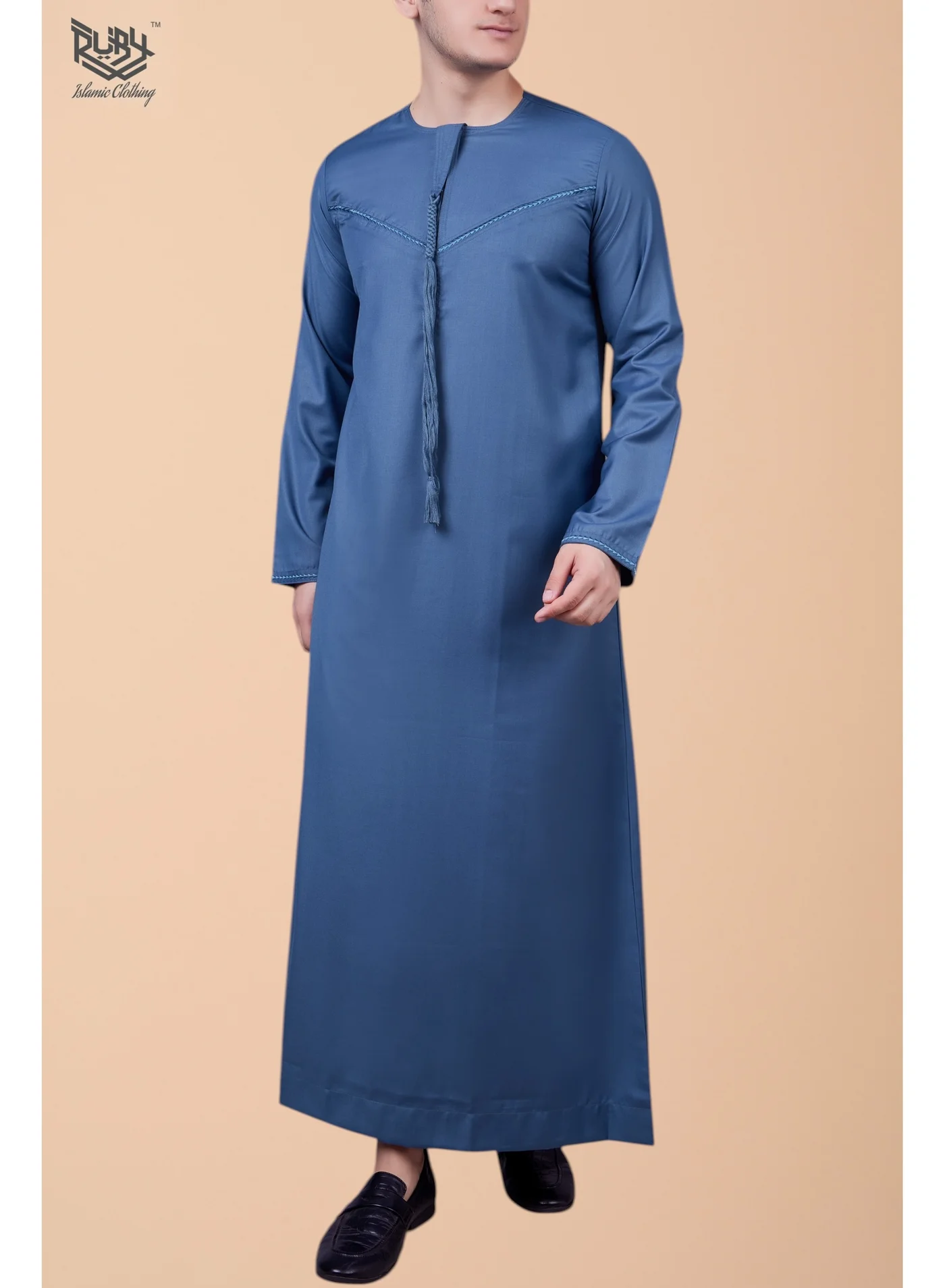 RUBY ISLAMIC CLOTHING Emirati Kandura Thobe for Men Round Neck Embroidered Jubba (Slim Fit, White) vs0ns