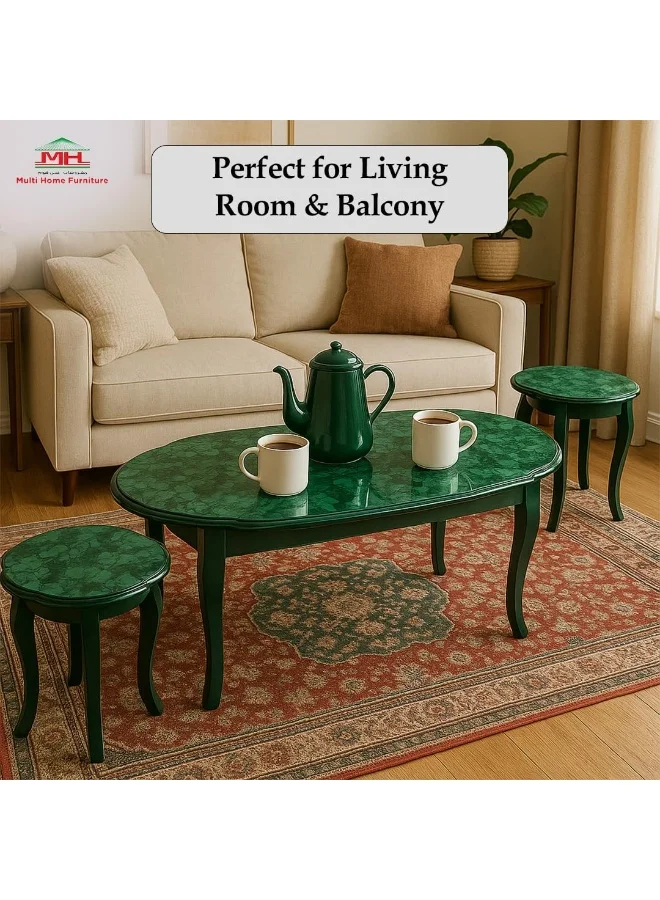 Premium 3-Piece Wooden Coffee Table Set (Green and Black, Nesting Design) for Living Room Furniture daush