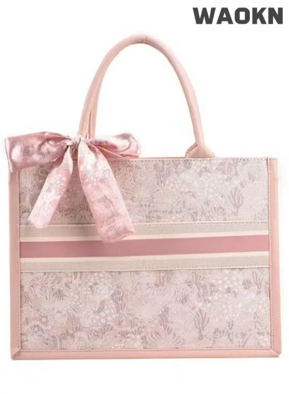 WAOKN Embroidered Shoulder Bag Large Capacity Versatile Tote for Women (Pink, 35x28x10 cm) i7cf9