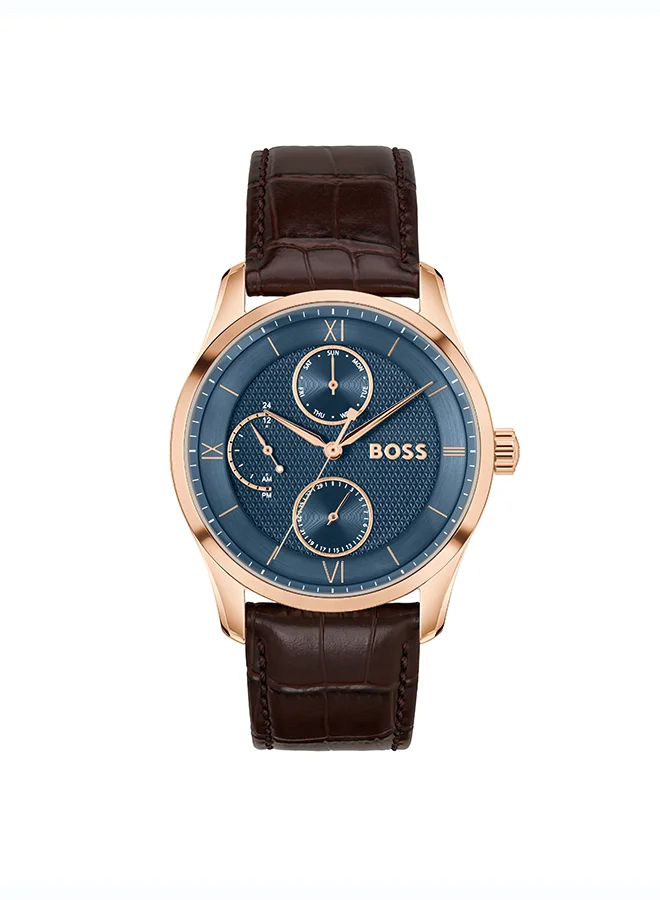 Premium Men's Analog Quartz Watch with Blue Dial and Brown Leather Strap (42 mm) j7qf4