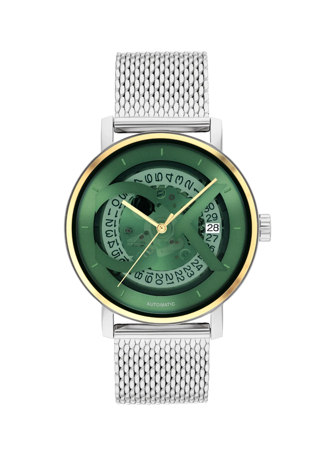 Premium Round Analog Watch with Green Case and Stainless Steel Band (Unisex, 40mm) 5qg42