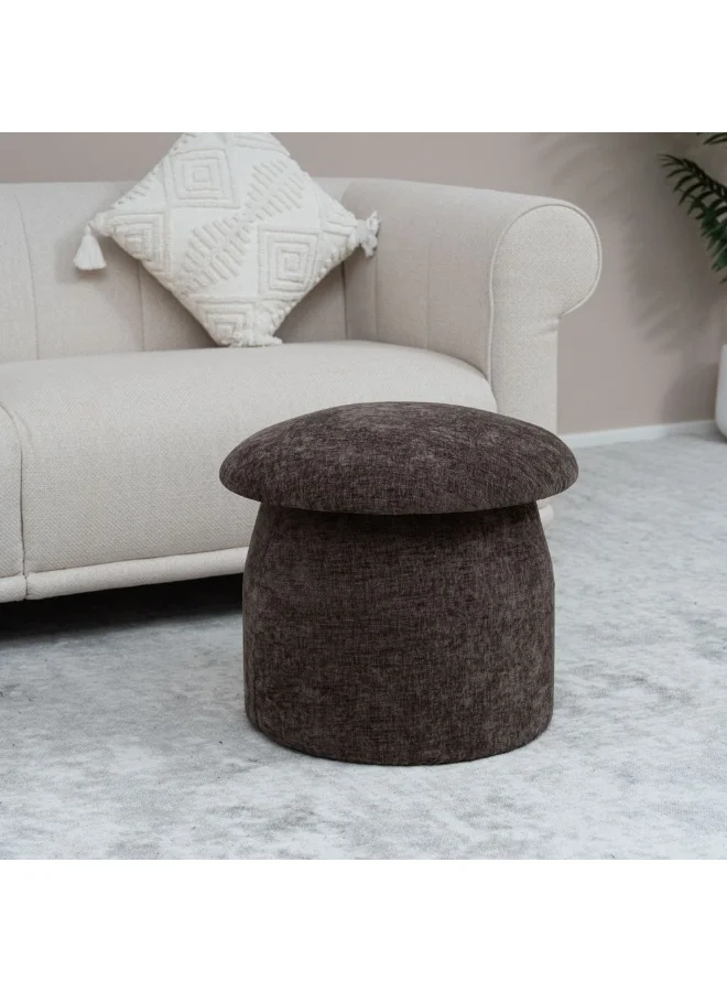 Danube Home Murano Round Ottoman Upholstered Footrest Premium Fabric Stool (Dark Brown, 53x53x47cm) n1lvc