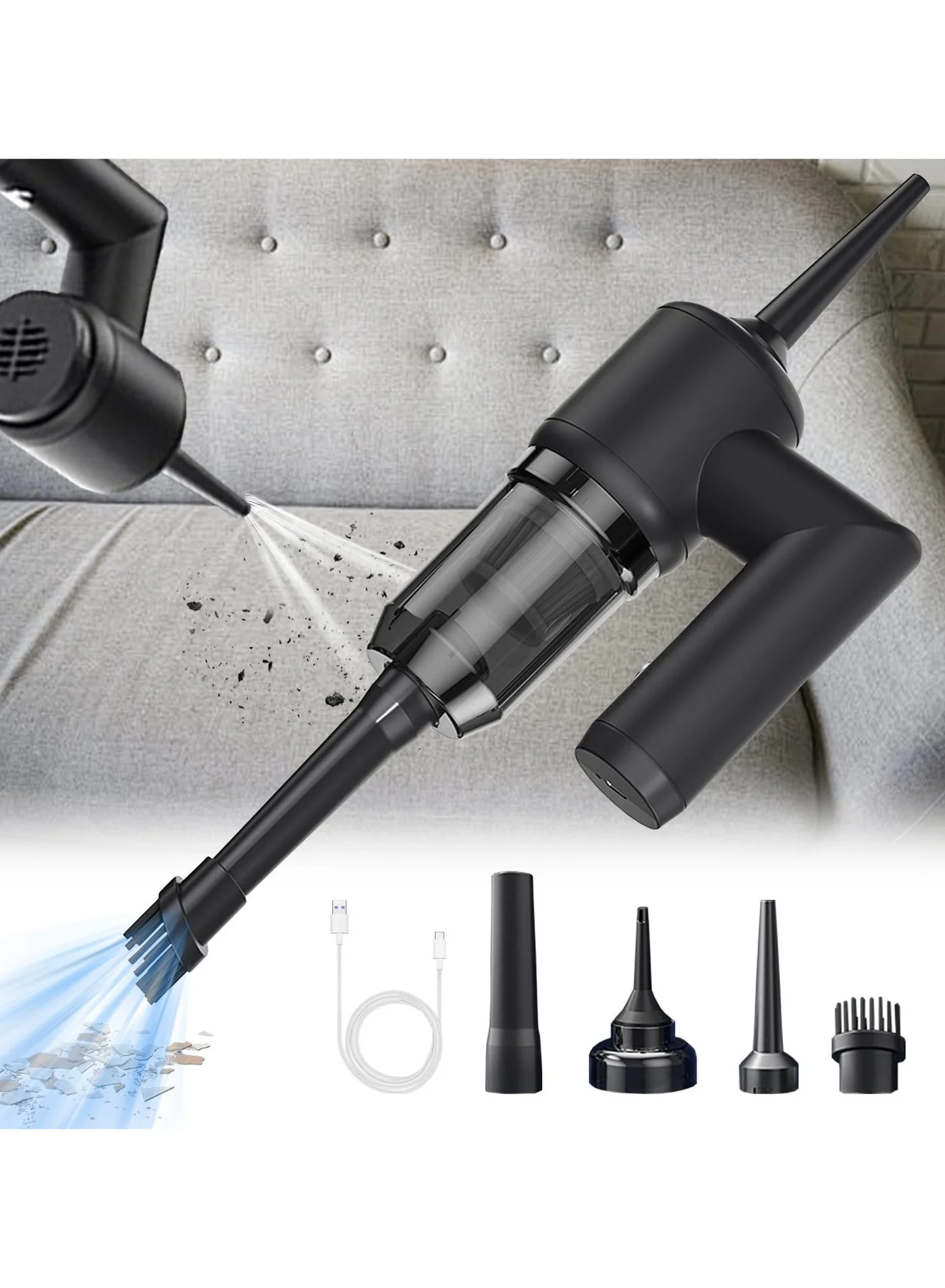 Healife Portable Cordless Car Vacuum Cleaner 5000Pa High-Suction Handheld 4-in-1 Cleaning Tool for Auto and Home (Black) ce802