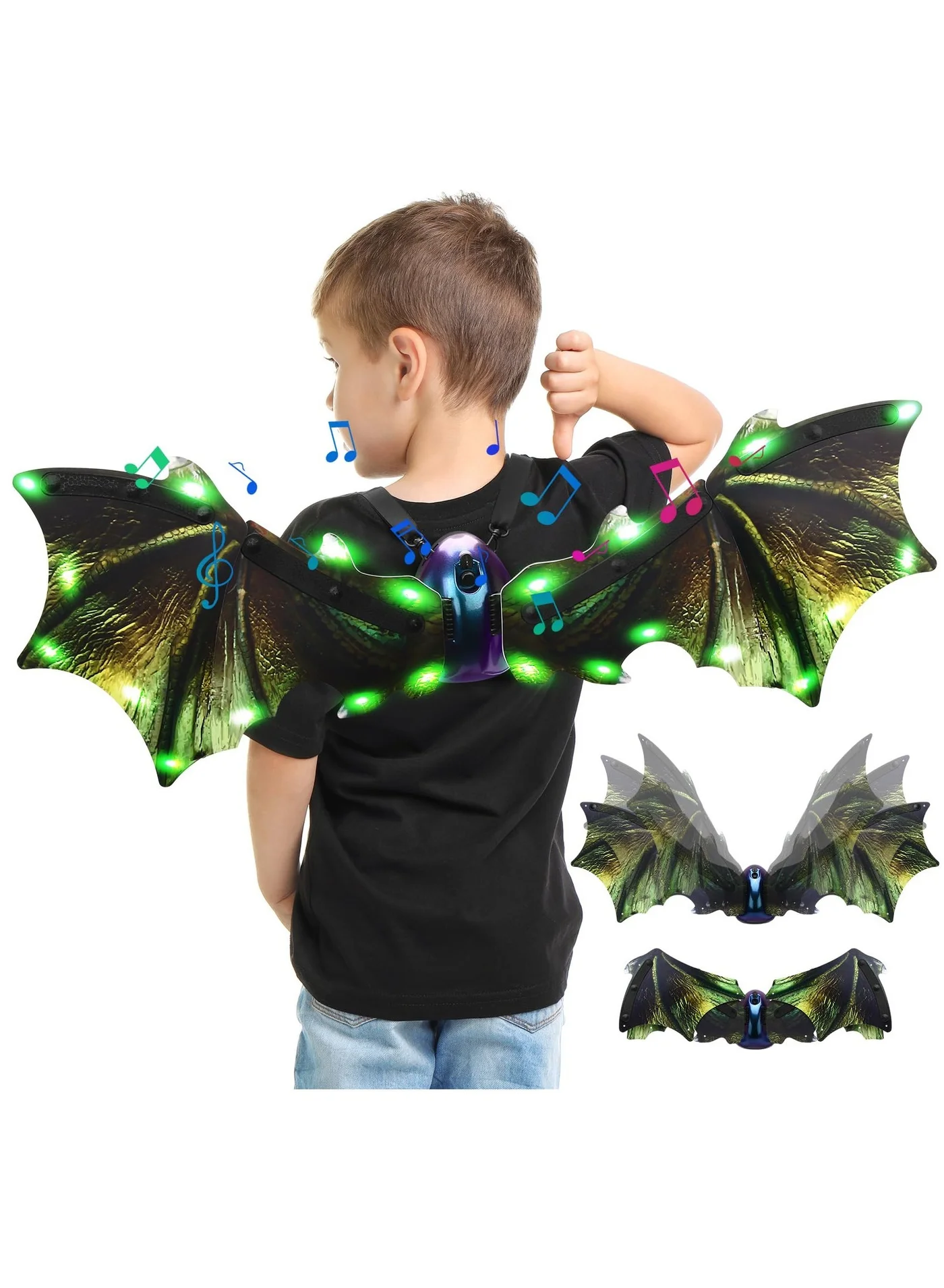SOLARAE Electric Dragon Wings for Kids, Moving LED Dinosaur Costume with Lights and Music (Green, One Size) jmx3i