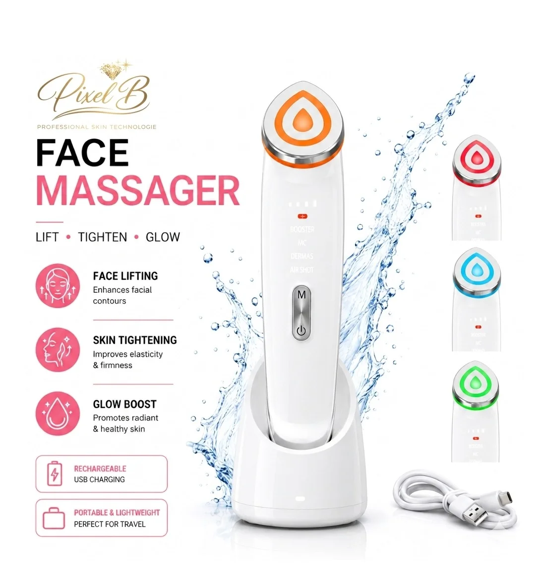 Premium 6-in-1 Facial Massager Device for Skin Tightening and Jawline Sculpting (Rechargeable, Unisex) kfqgy