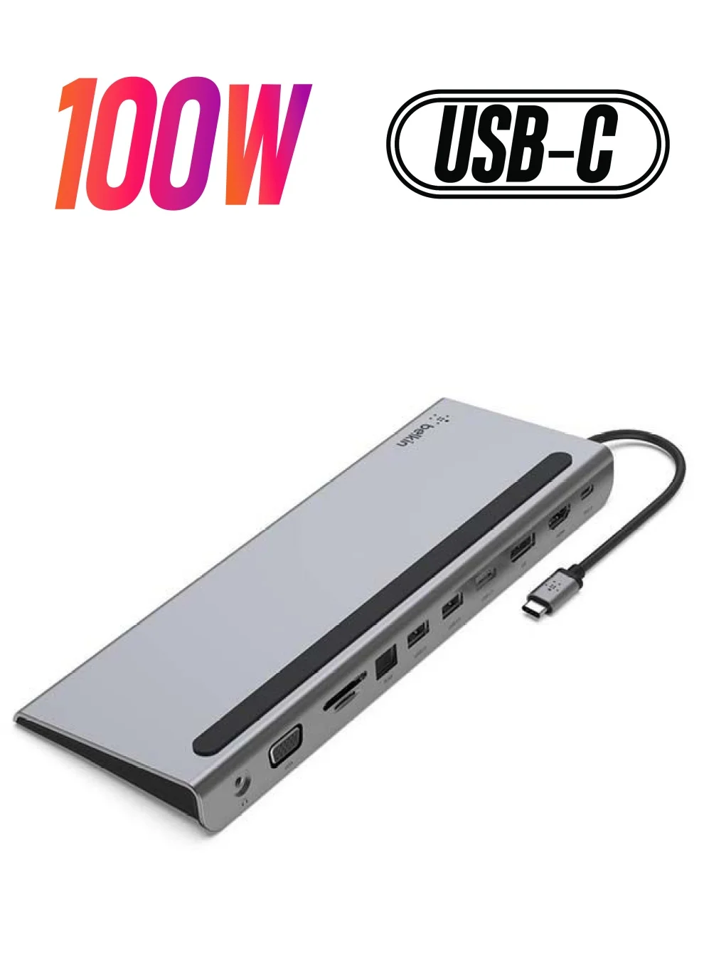 Premium 11-in-1 USB-C Multiport Docking Station with 4K HDMI VGA and 100W PD Charging (Grey) vc8se