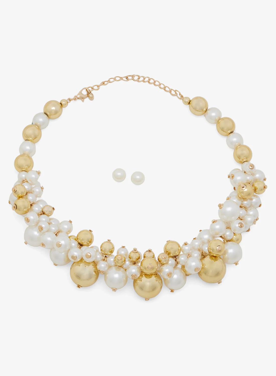 ELLA Pearl & Gold Embellished Statement Necklace Elegant Jewelry for Women (Gold, 45 cm) izqyd