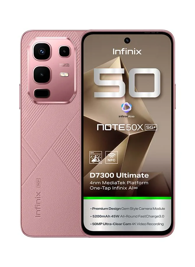 Infinix Note 50 X Smartphone 5G Dual SIM 256GB Storage 16GB RAM (Sunset Spice Pink, 6.78-inch Display) 08mtg