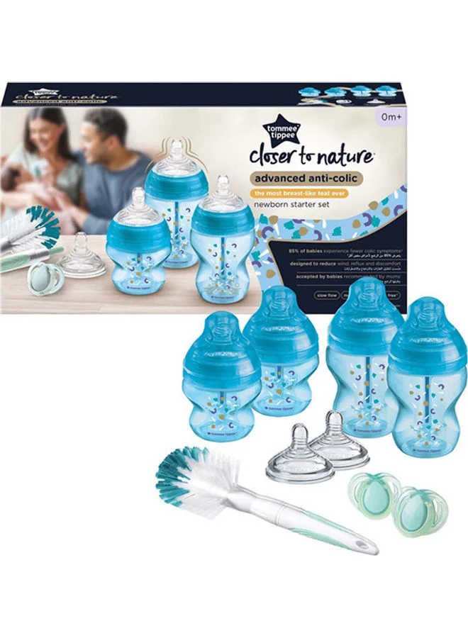 Premium Anti-Colic Newborn Feeding Starter Kit with Slow-Flow Venting System (Blue, 260 mL) wxwiv