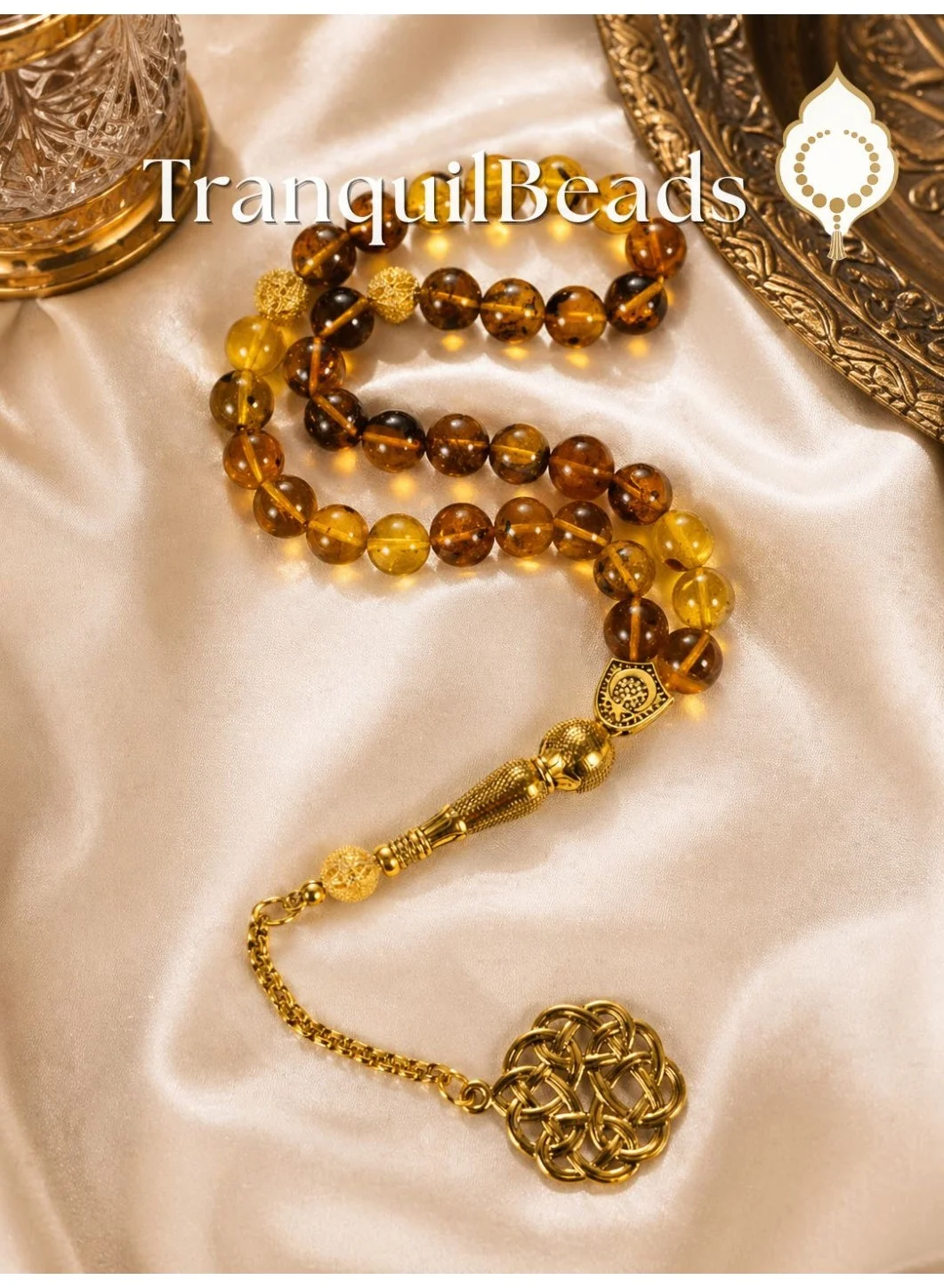 TranquilBeads Natural Baltic Amber Tasbih 33 Beads (Genuine Certified Prayer Beads, 8mm, For Men) 8cbjf