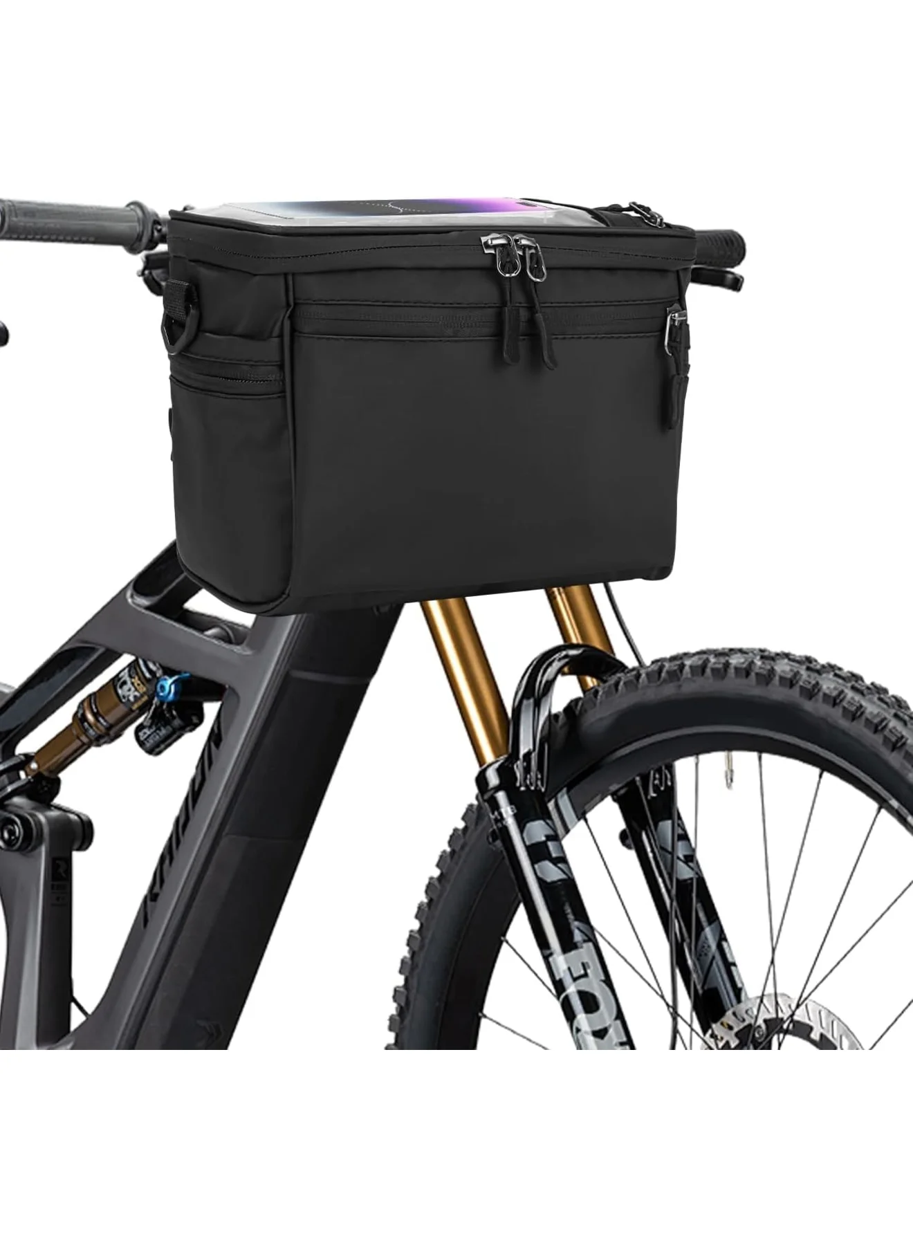SYOSI Bicycle Handlebar Bag Waterproof Storage Pouch with Touch Screen Phone Holder and Removable Shoulder Strap for E-Bikes and Road Cycles (Black, 22x13x18 cm) 5ns32