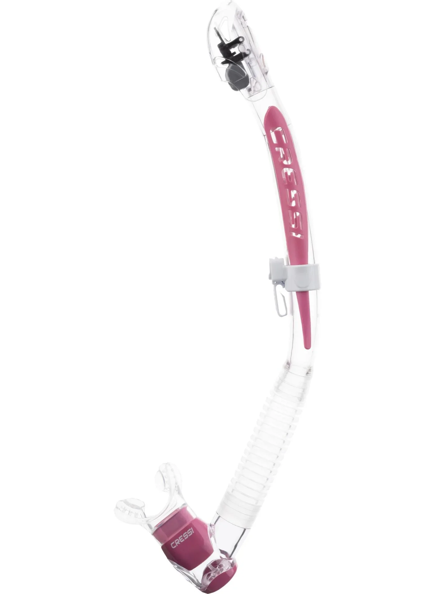 Cressi Itaca Ultra Dry Snorkel Premium Silicone Breathing Tube for Snorkeling (Clear/Pink, One Size) 8e62q