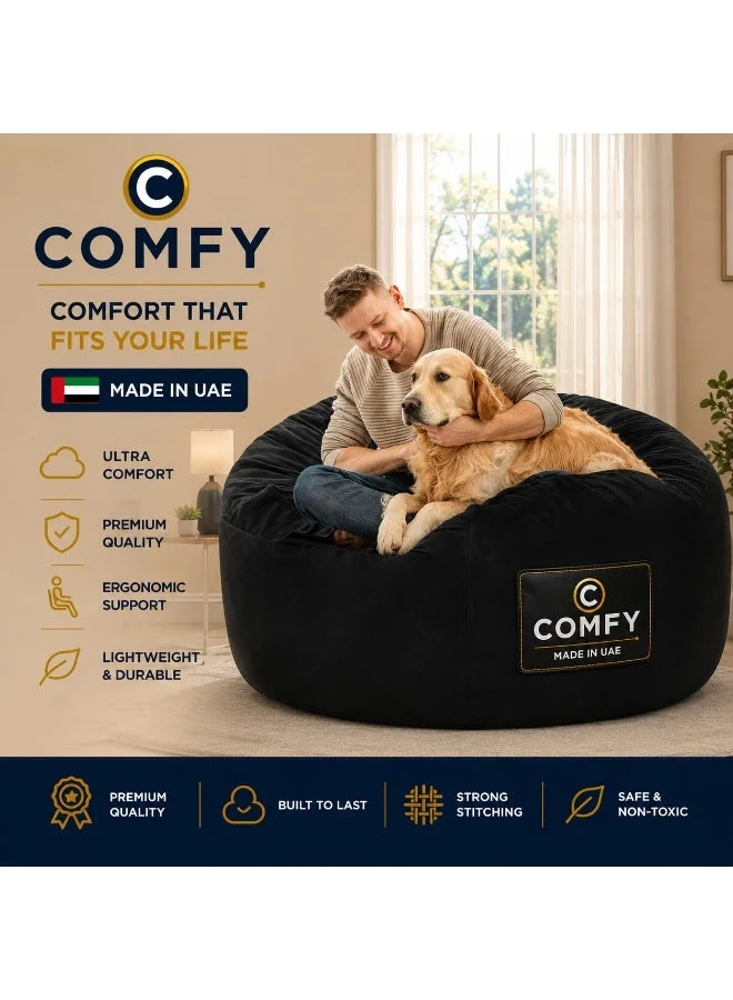 Premium Velvet Bean Bag Chair Large Classic Seating for Living Room (Black, 90 cm x 90 cm x 60 cm) hqs9i