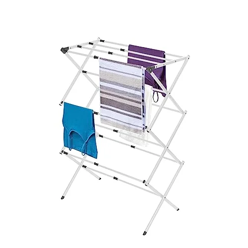 Premium 3-Tier Expandable Laundry Drying Rack Foldable Space-Saving Metal Clothes Airer (White, 1 Unit) 0b5yc