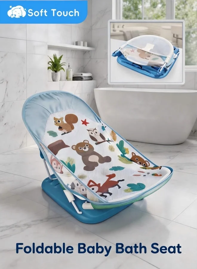 Soft Touch Foldable Baby Bath Seat 3-Position Adjustable Bather Chair with Anti-Slip Support (0-12 Months) n6nxu