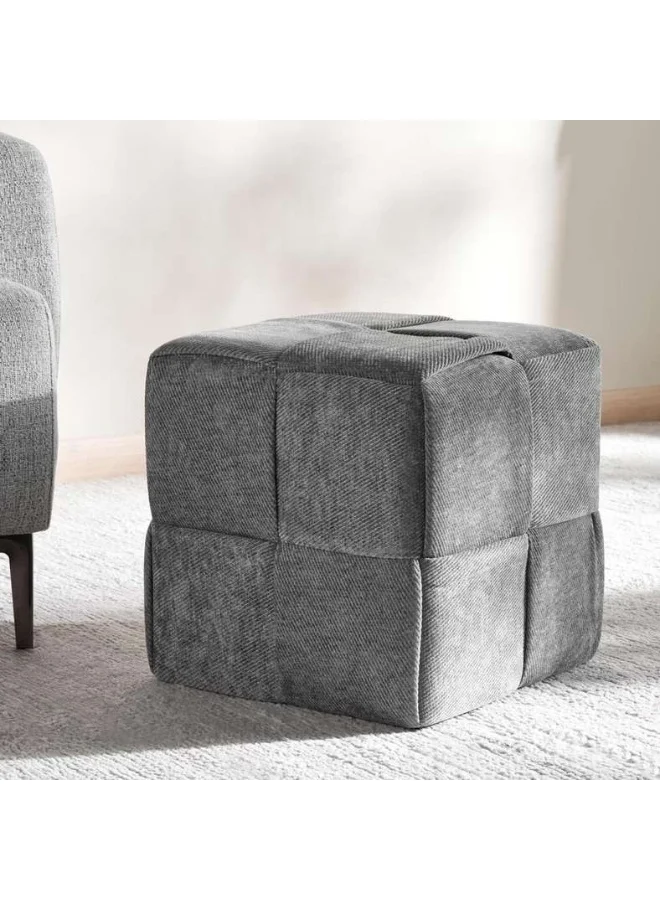 Pan Home Woven Pouf Ottoman Footrest Premium Textured Fabric (Grey, 40x40x41cm) w2qxg