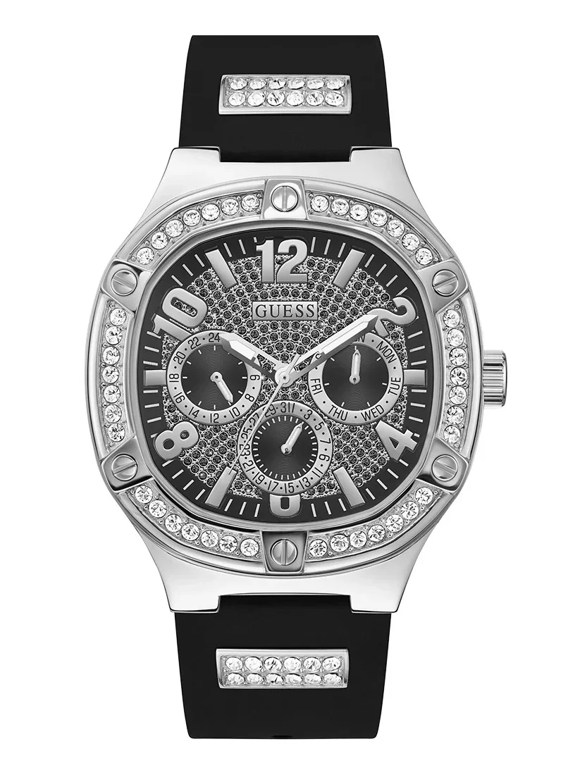 Premium Analog Quartz Wristwatch with Black Silicone Strap and Silver Dial (46mm, For Men) q91av